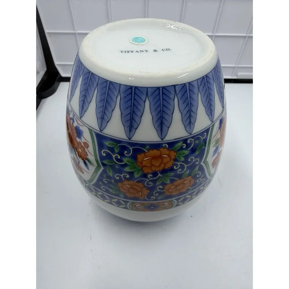 Vintage Tiffany & Co. Japan Style Imari Floral Vase - Peony Sometsuke, Gold Rim
